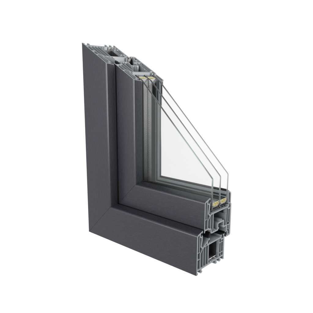 Sección de esquina del perfil de PVC Perfect Passive con sus siete cámaras